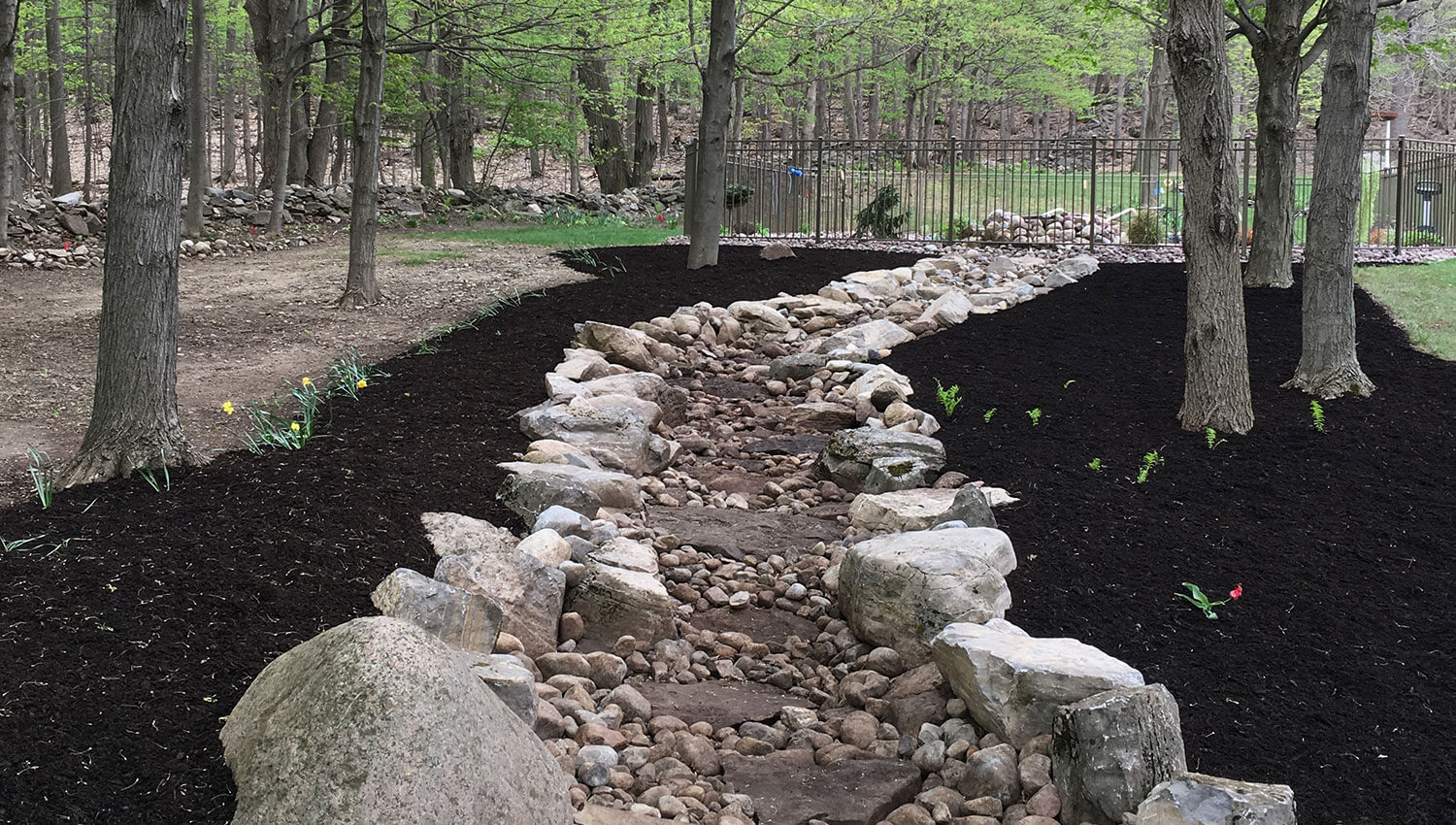 A finished Drainage and grading installation at a Central New York home