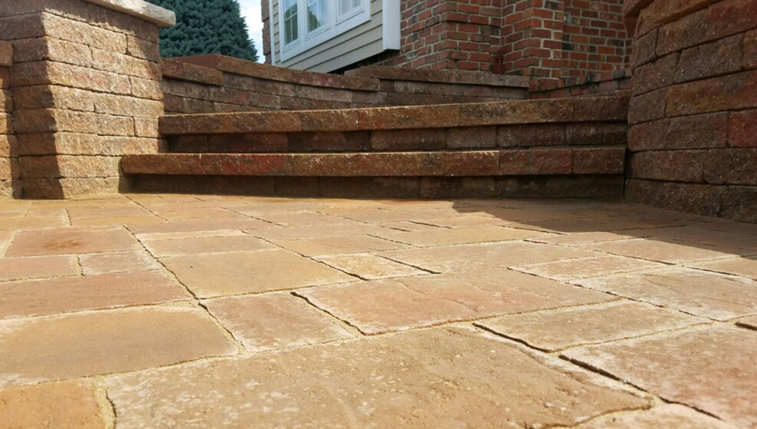 A brick hardscape installation at a central new york home