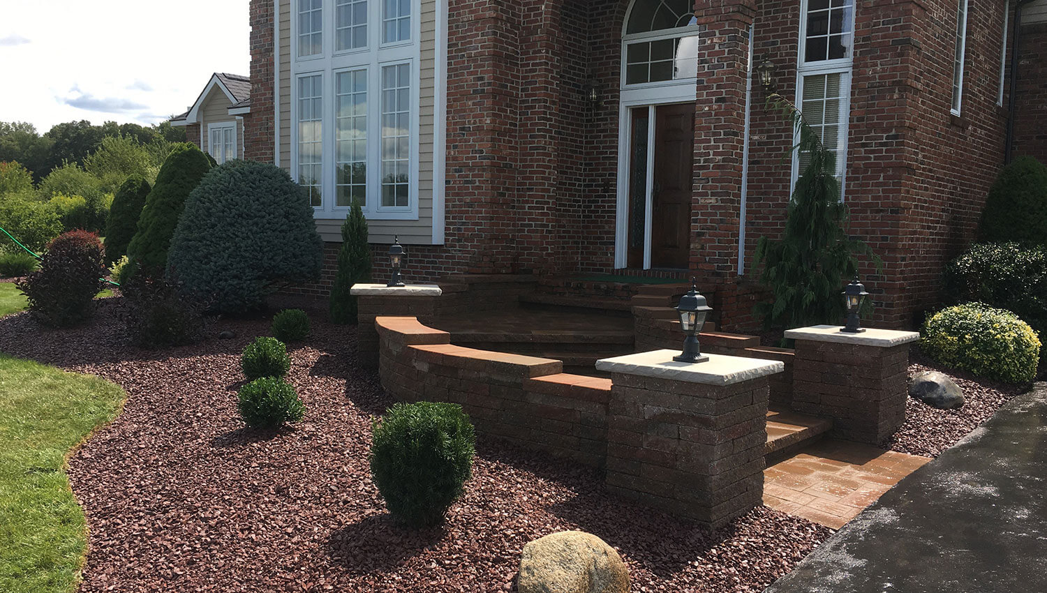 A brick hardscape installation at a central new york home