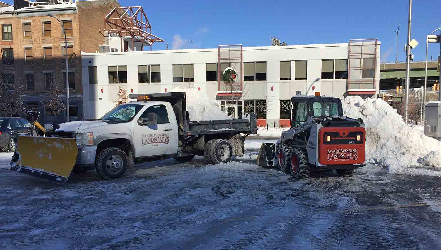 Snow removal service at a downtown syracuse business