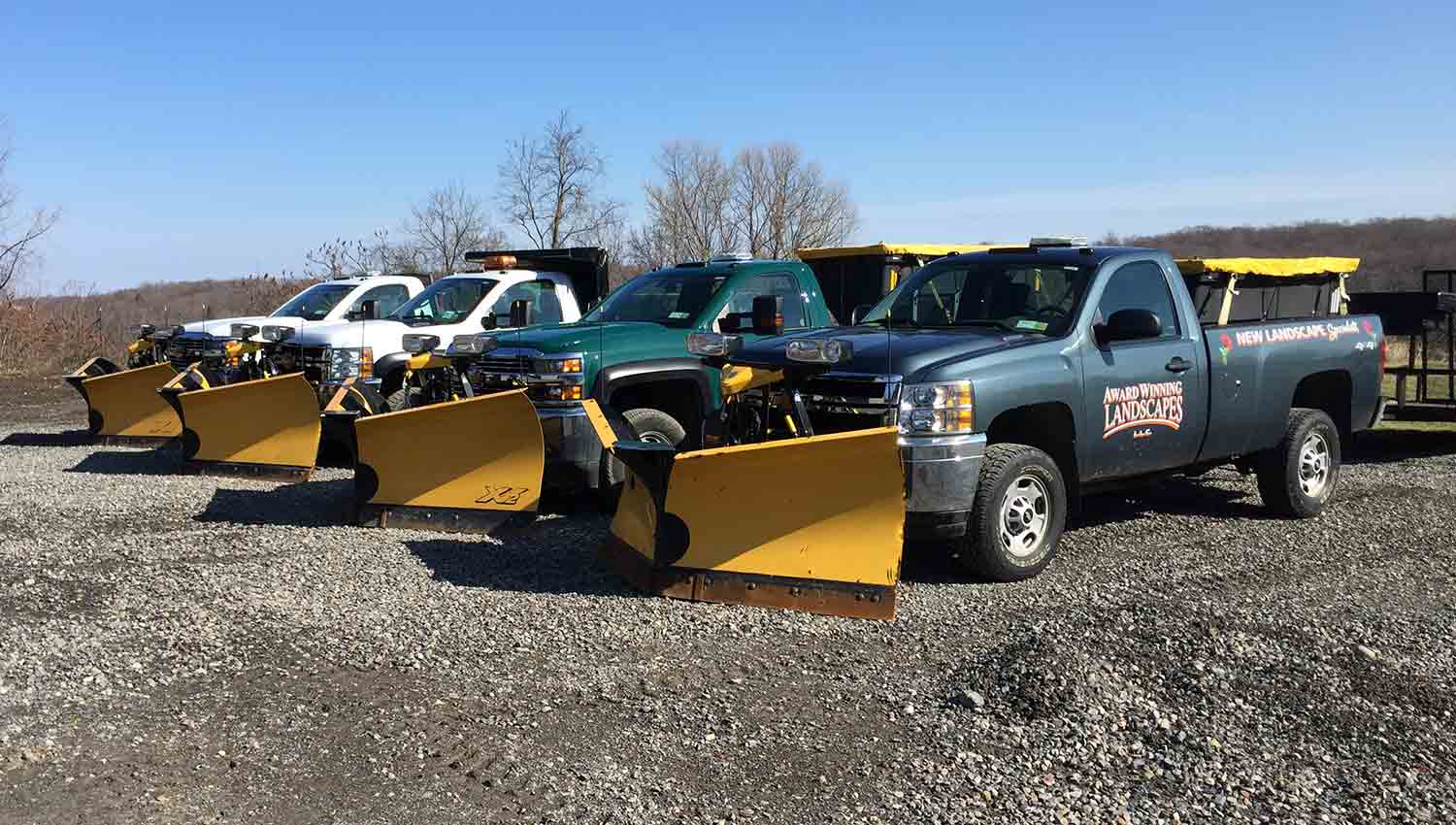 The fleet of snow removal vehicles from Award Winning Landscapes