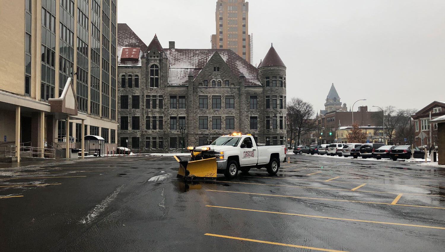 Commercial snow removal vehicles during a Central New york Winter