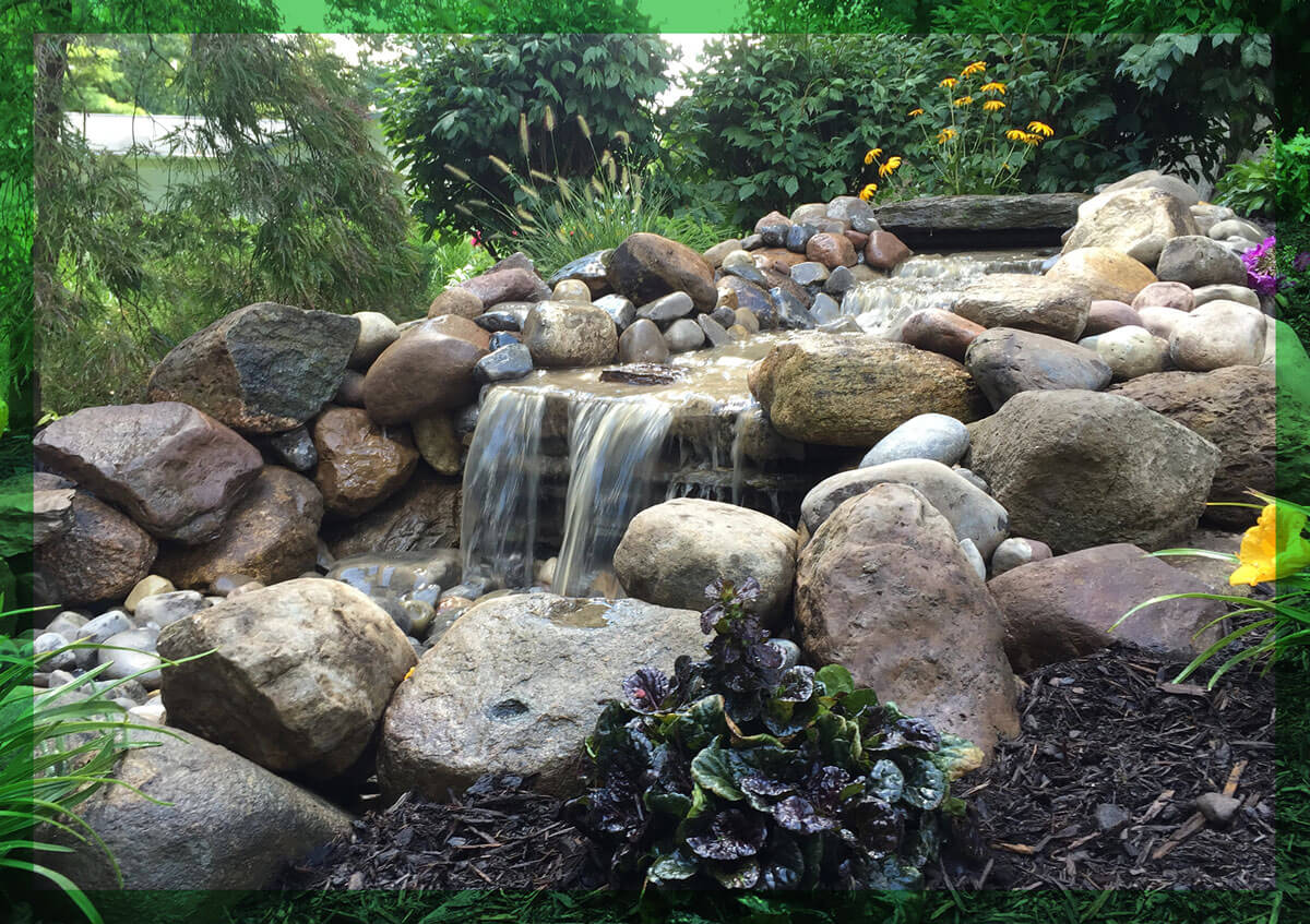 A calming waterfall installation at a Central New York home