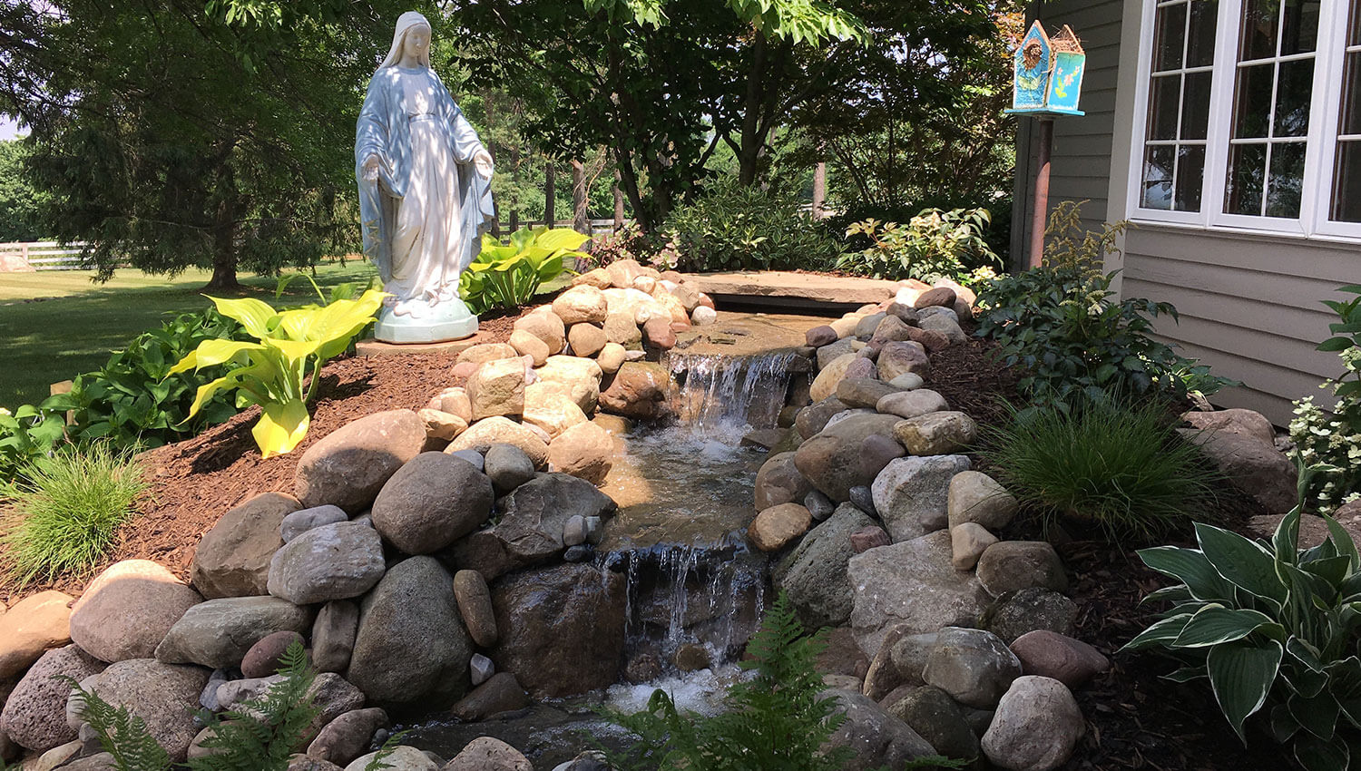 A soothing waterfall installation at a Syracuse home